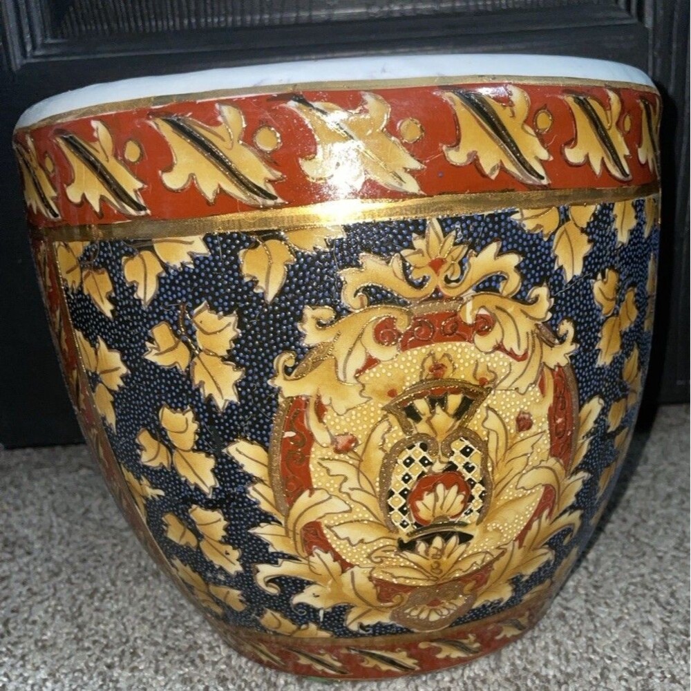 Vintage Chinese Satsuma Planter 7.5” Moriage Fishbowl Jardiniere Oriental Pot